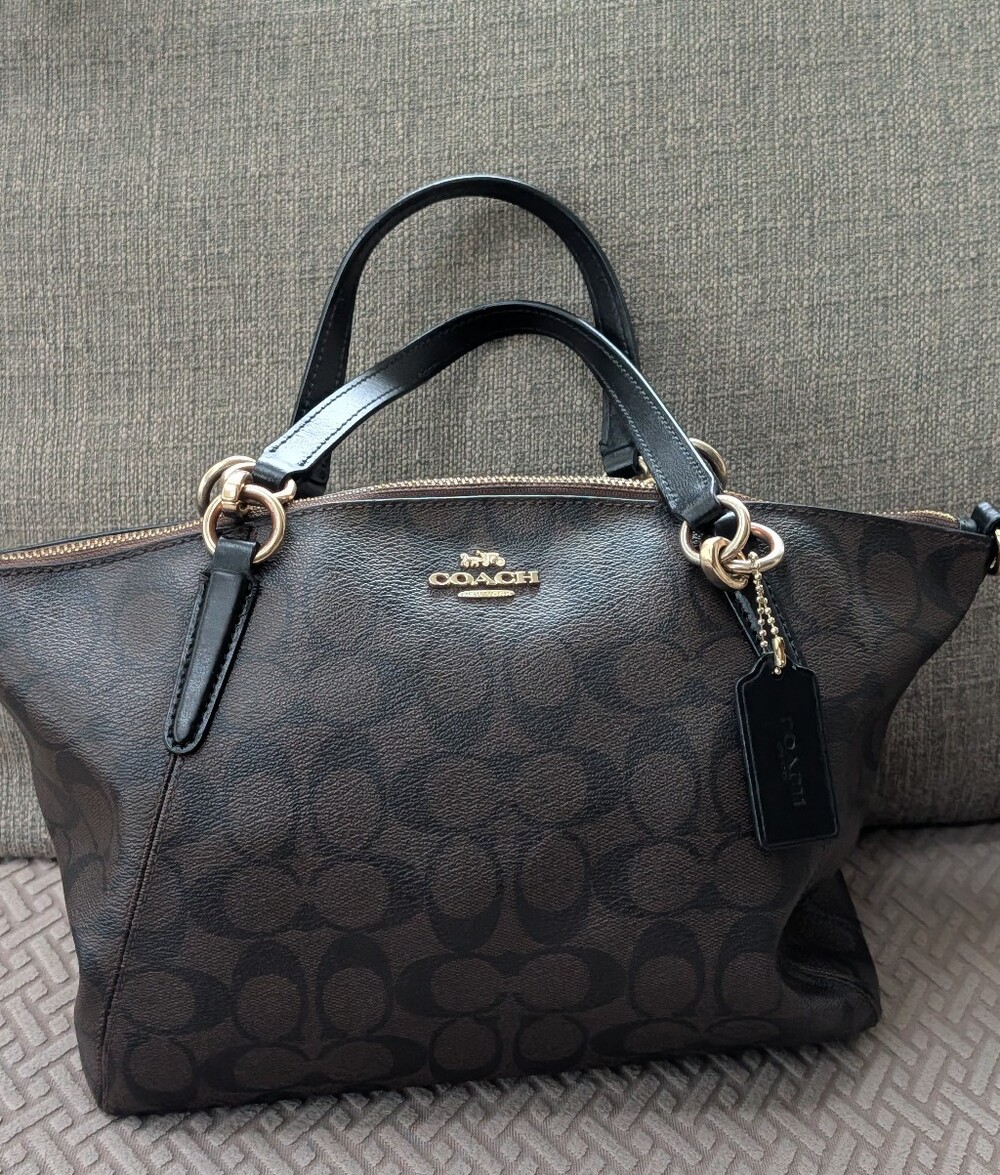 Coach Dark Brown Signature Tote with Black Handles